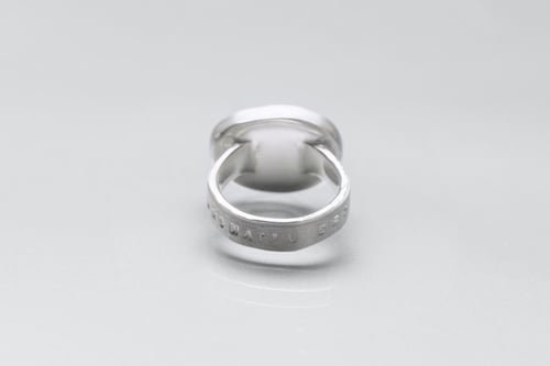 Image of "Life is.." teddy-bear’s silver ring with photo and rock crystal  · PEREGRINATIO EST VITA ·