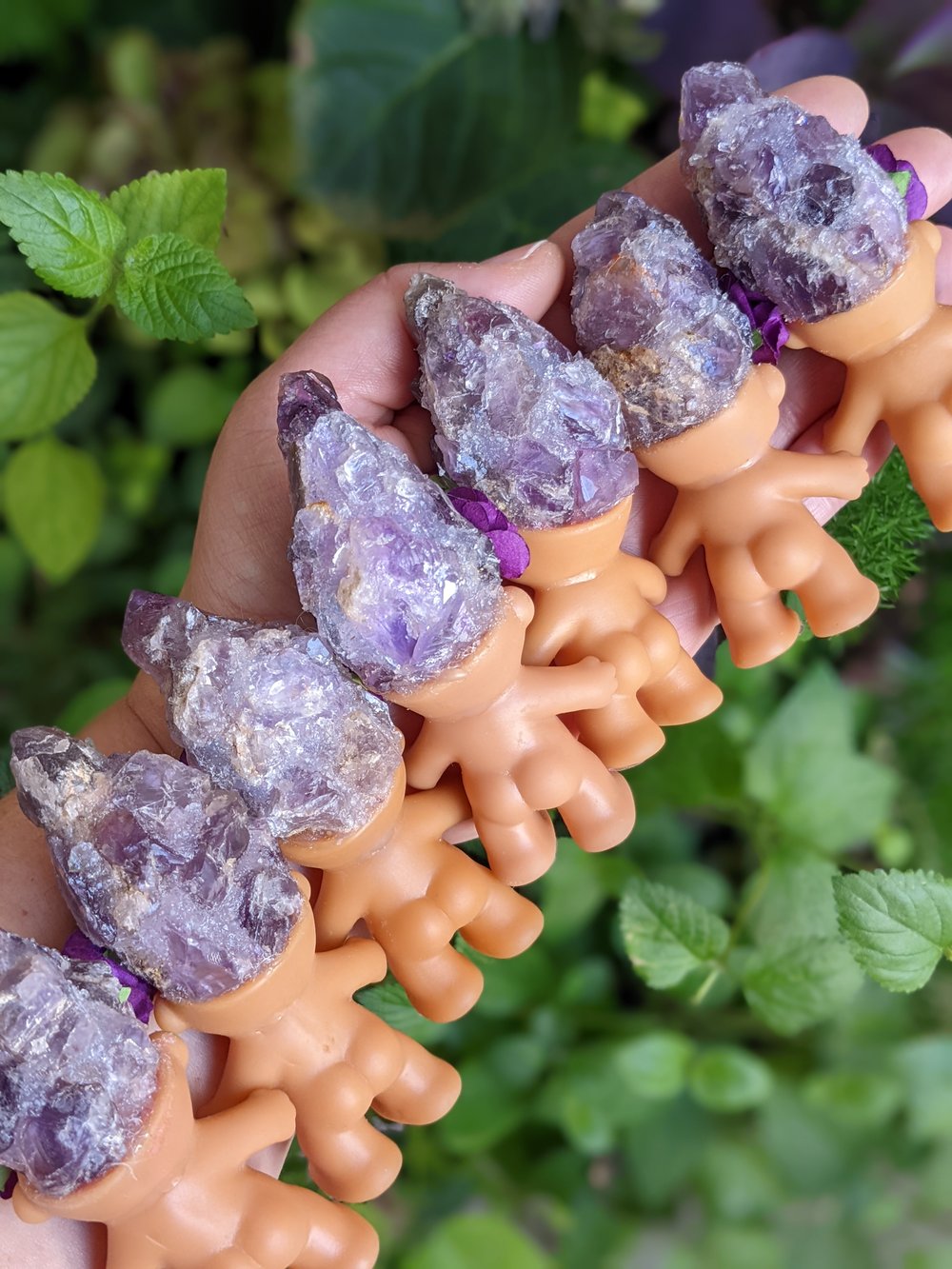 MADE TO ORDER: Amethyst Crystal Troll Shorty with Purple Flower Crown 4"
