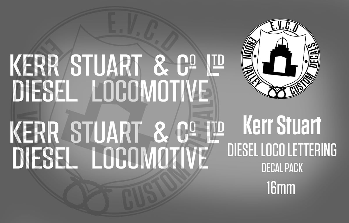KERR STUART DIESEL LOCO LETTERING 16MM Endon Valley Custom Decals