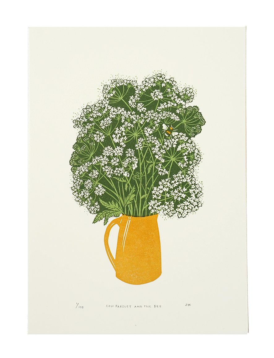 Image of Cow Parsley and the Bee - Linocut