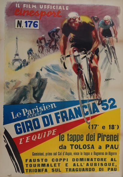 1952 Tour de France Movie Poster - Designed by Fiorenzo Faorzi