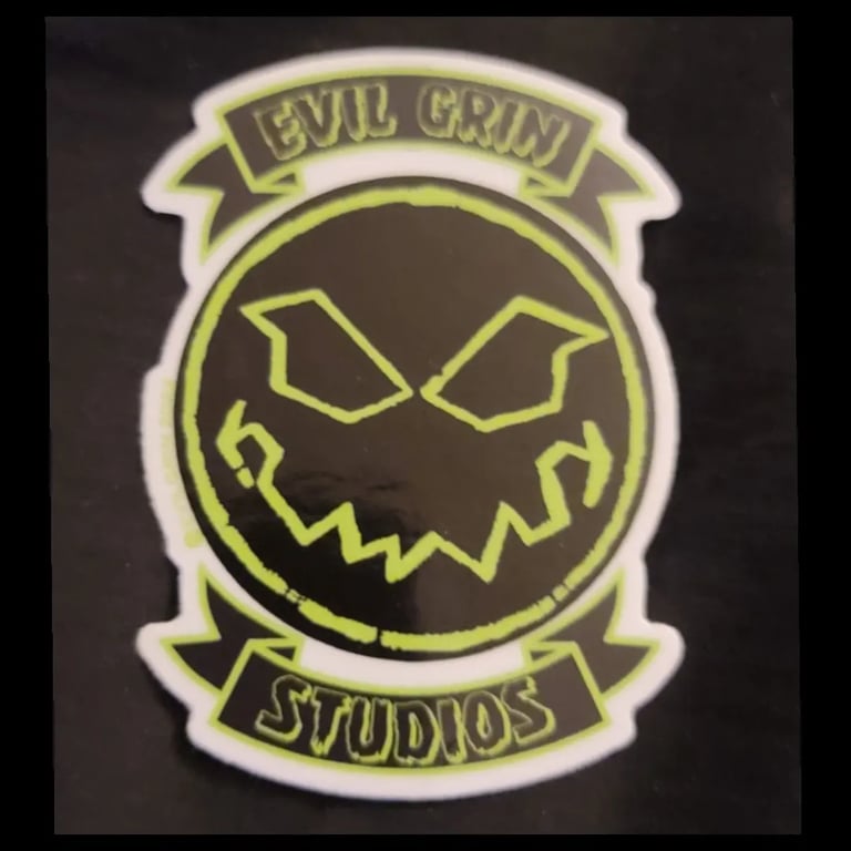 Evil Grin Studios backpatch design die cut sticker