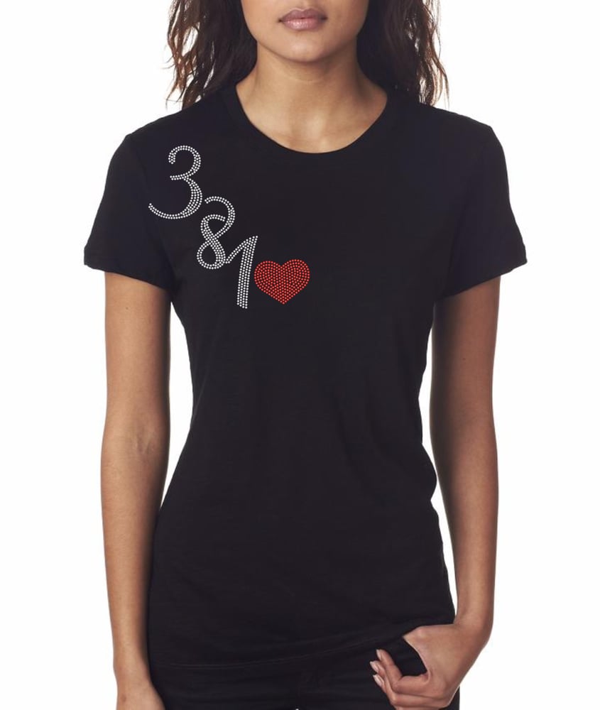 Image of 381 Rhinestone heartfelt|Black T-Shirt