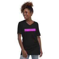 Image 1 of SAPIOSEXUAL Loose Fit Pink on Black Short Sleeve V-Neck T-Shirt