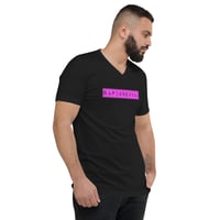 Image 2 of SAPIOSEXUAL Loose Fit Pink on Black Short Sleeve V-Neck T-Shirt
