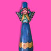 Mexican Folk Art Hand Painted Terra-cotta Pottery Winged Angel Figural Candlestick Holder