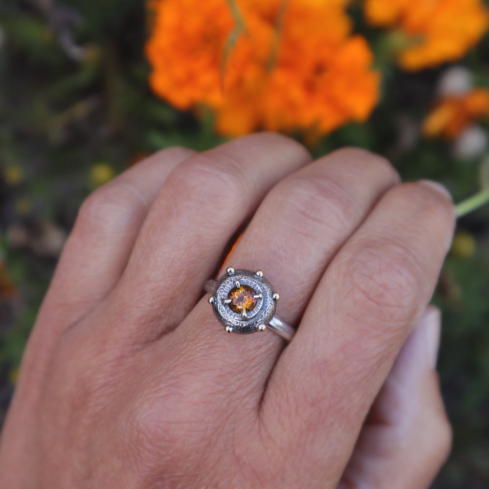 Image of sun and stars citrine ring with 14k gold details