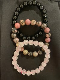 Pink Quartz, Rhodonite, Black Onyx Bracelet Set