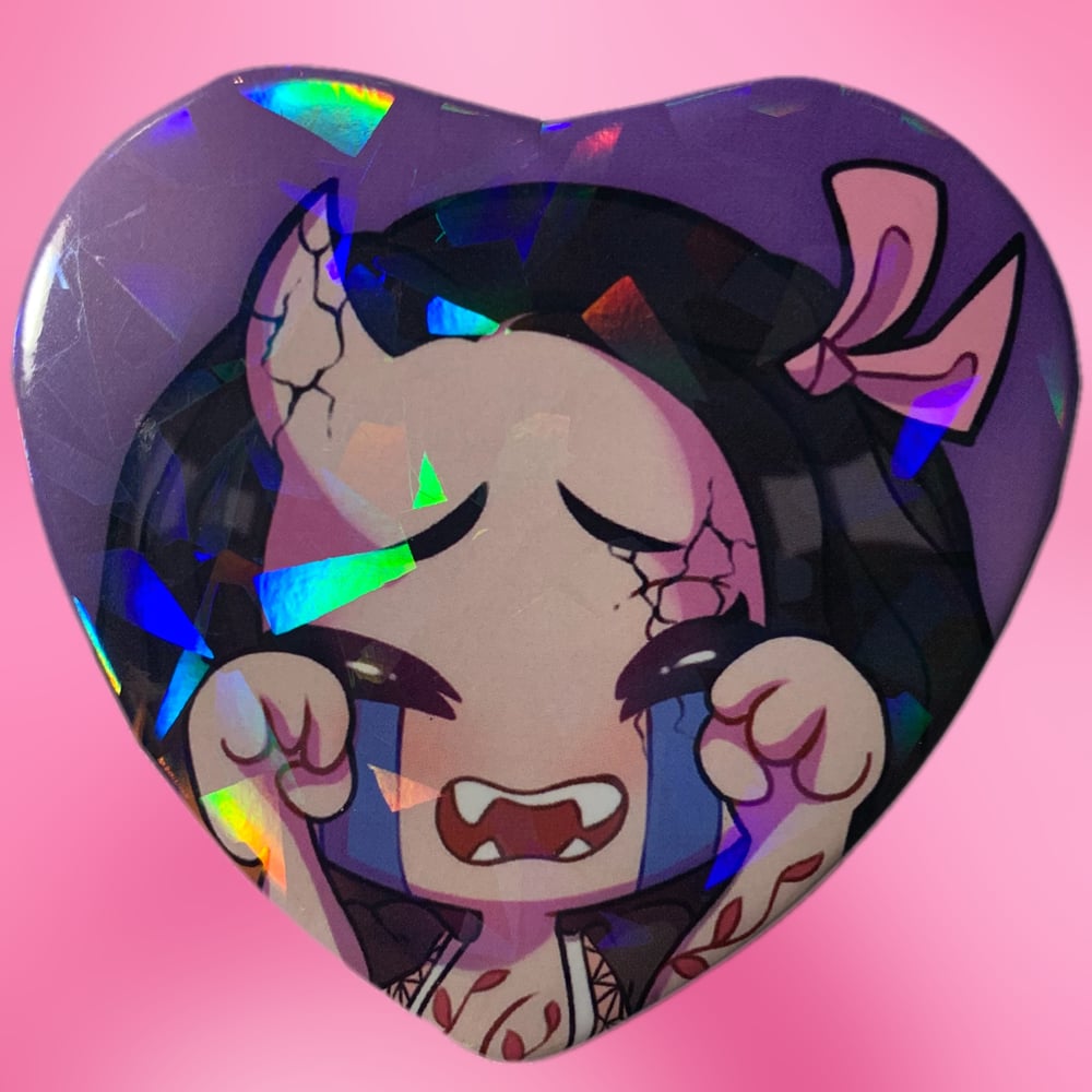 Demon Sister Holo Heart Button