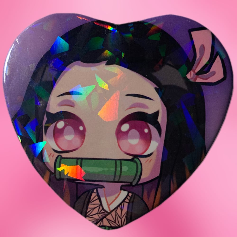 Demon Sister Holo Heart Button