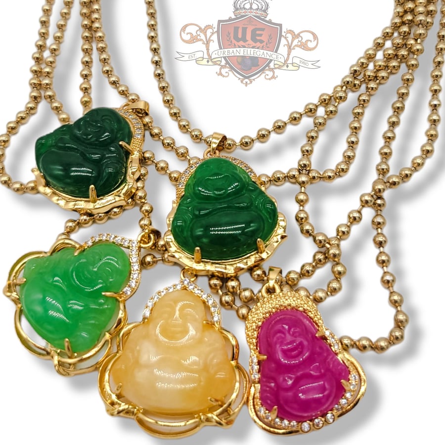 Image of UrbanEllegance Lucky Jade Happy Buddha Necklace 