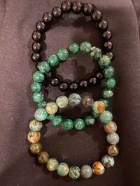 African Turquoise, Green White Jade, Black Onyx Bracelet Set