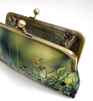 Image of Woodland glade, printed silk clutch bag + chain