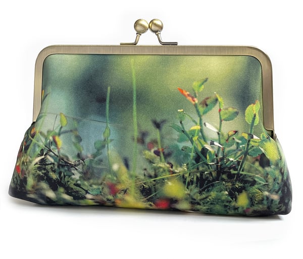 Image of Woodland glade, printed silk clutch bag + chain