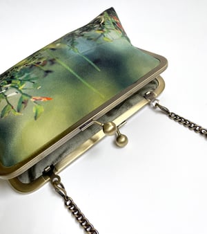 Image of Woodland glade, printed silk clutch bag + chain