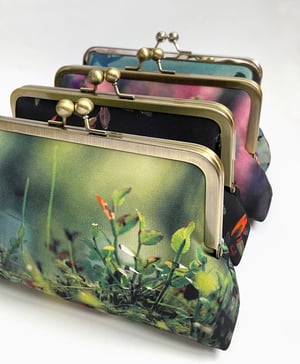 Image of Woodland glade, silk clutch bag with optional chain handle