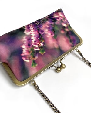 Image of Heather flowers, printed silk clutch bag, pink purple