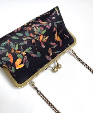 Image of Loch leaf printed silk clutch bag, purse with brass chain handle