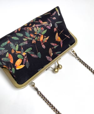 Image of Loch leaf, silk clutch bag with optional chain handle