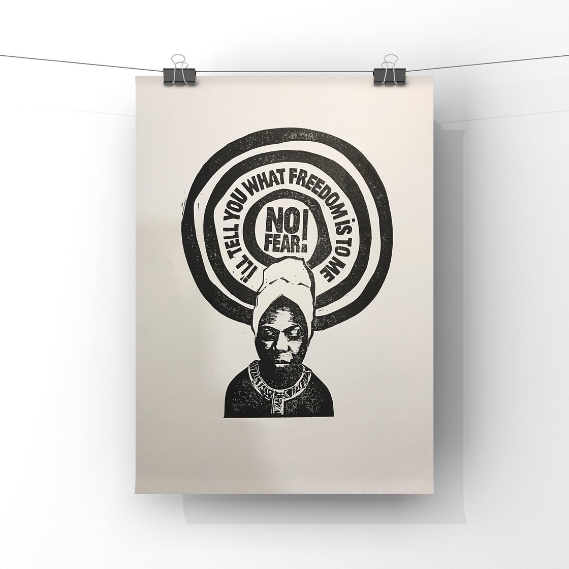 Image of Nina Simone. No Fear. Hand Made. Original A4 linocut print. Limited and Signed. Art.