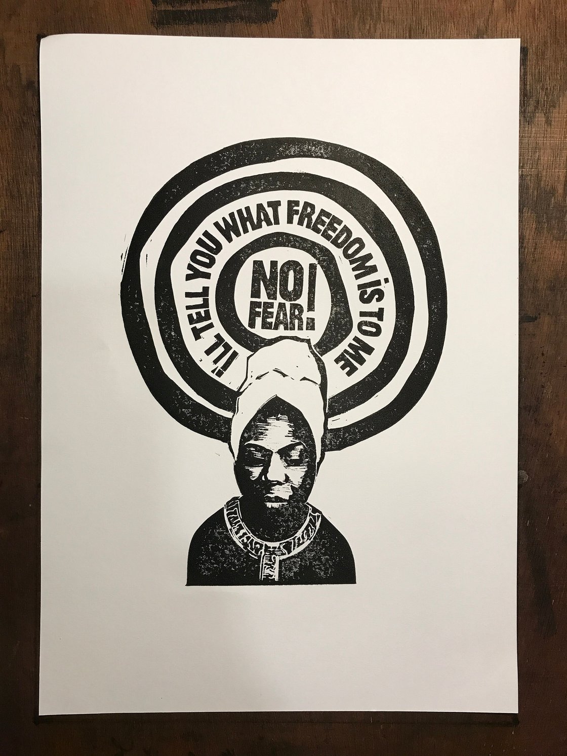 Image of Nina Simone. No Fear. Hand Made. Original A4 linocut print. Limited and Signed. Art.