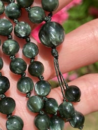 Image 1 of Genuine Seraphinite Mala, Seraphinite 108 Beads Japa Mala, Seraphinite Hand Knotted Necklace