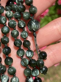 Image 4 of Genuine Seraphinite Mala, Seraphinite 108 Beads Japa Mala, Seraphinite Hand Knotted Necklace