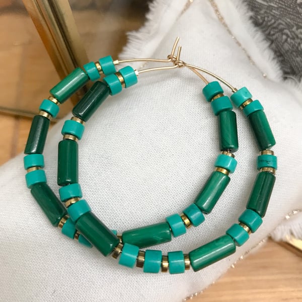 Image of CREOLES GOYA XL Malachite et Turquoise du Névada