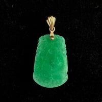 Image 2 of 10 K Gold Pig Chinese Zodiac Green Jade Pendant