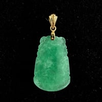 Image 2 of 10 K Gold Goat Chinese Zodiac Green Jade Pendant