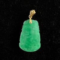 Image 2 of 10 K Gold Dog Chinese Zodiac Green Jade Pendant