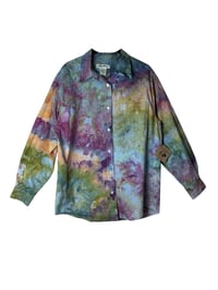 Image 2 of ♻️ UPCYCLED S Ladies 100% Cotton Boyfriend Shirt in Appalachian Sunset Ice Dye