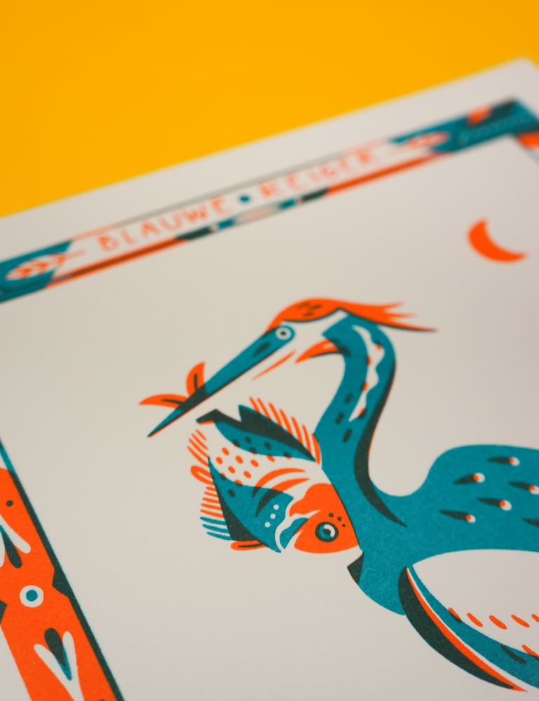 Image of Blauwe Reiger (Grey Heron) (riso print - A4)