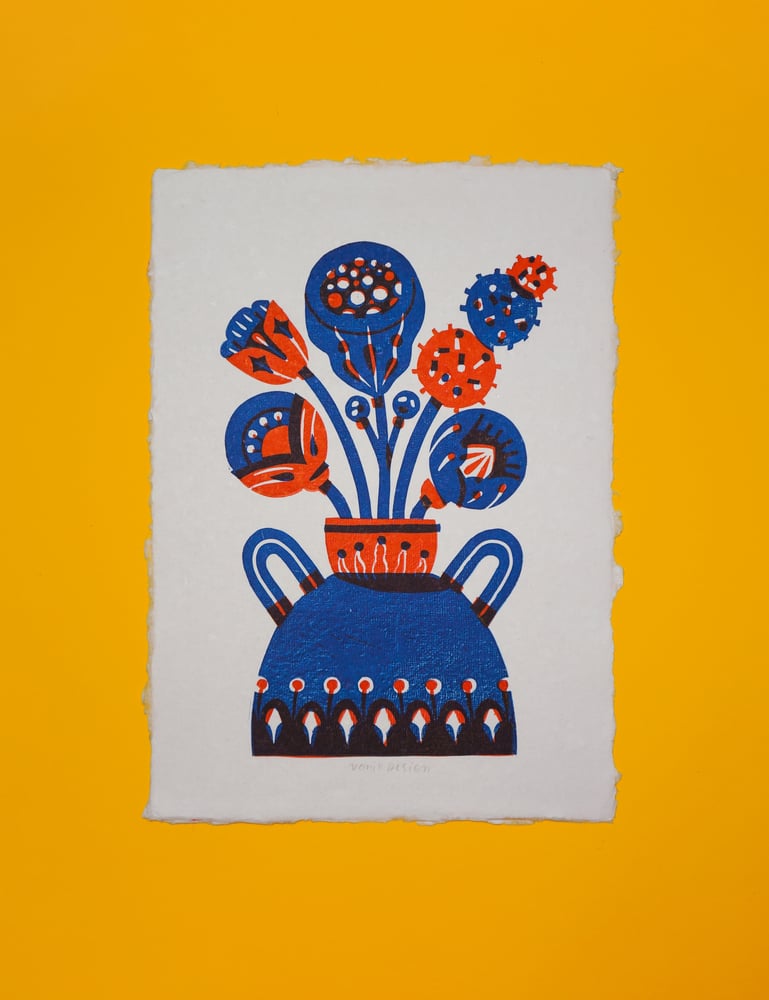 Image of Funky Vase (lino print - A5)
