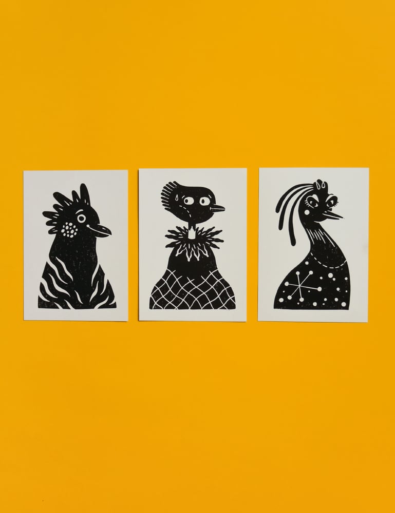 Image of Set of 3 postcards (lino prints - A6)
