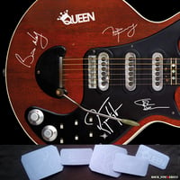 Image 1 of Queen stickers autographs Freddie Mercury, Brian May, Roger Taylor, John Deacon