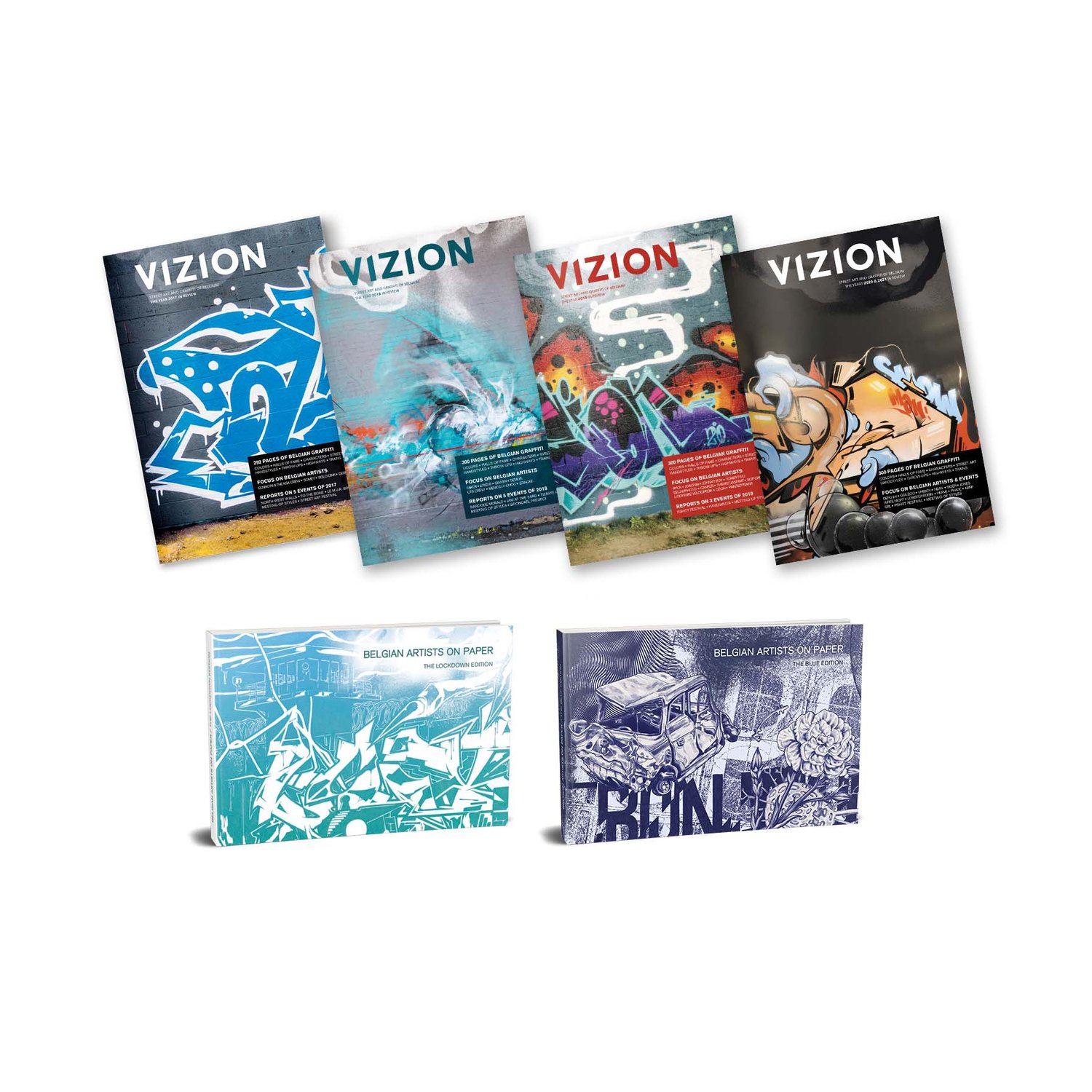 FULL PACK VIZION #2, #3, #4, #5 + BELGIAN ARTISTS ON PAPER BLUE & LOCKDOWN