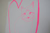 Neon Pink Cat Screen Print. Fluorescent Pink Screen Print.