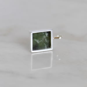 Image of Myanmar Green Jade flat rectangular cut silver necklace