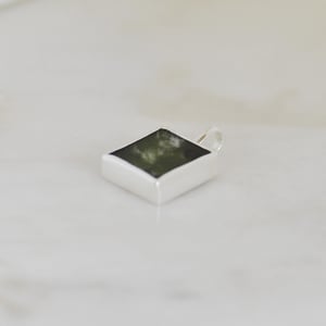Image of Myanmar Green Jade flat rectangular cut silver necklace