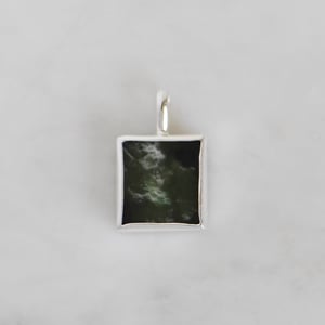 Image of Myanmar Green Jade flat rectangular cut silver necklace