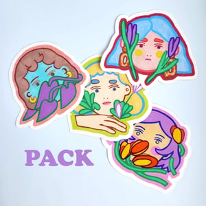 4 stickers filles fleuries