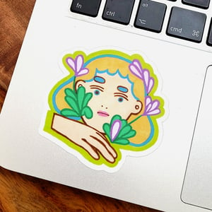 Sticker fille fleurie vert