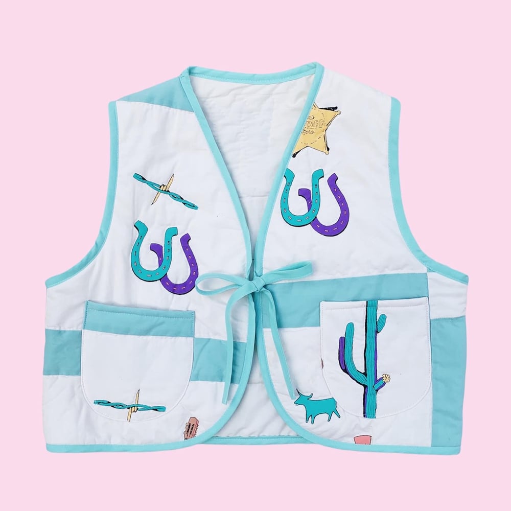 Image of Quilted Cropped Front-Tie Vest — Western