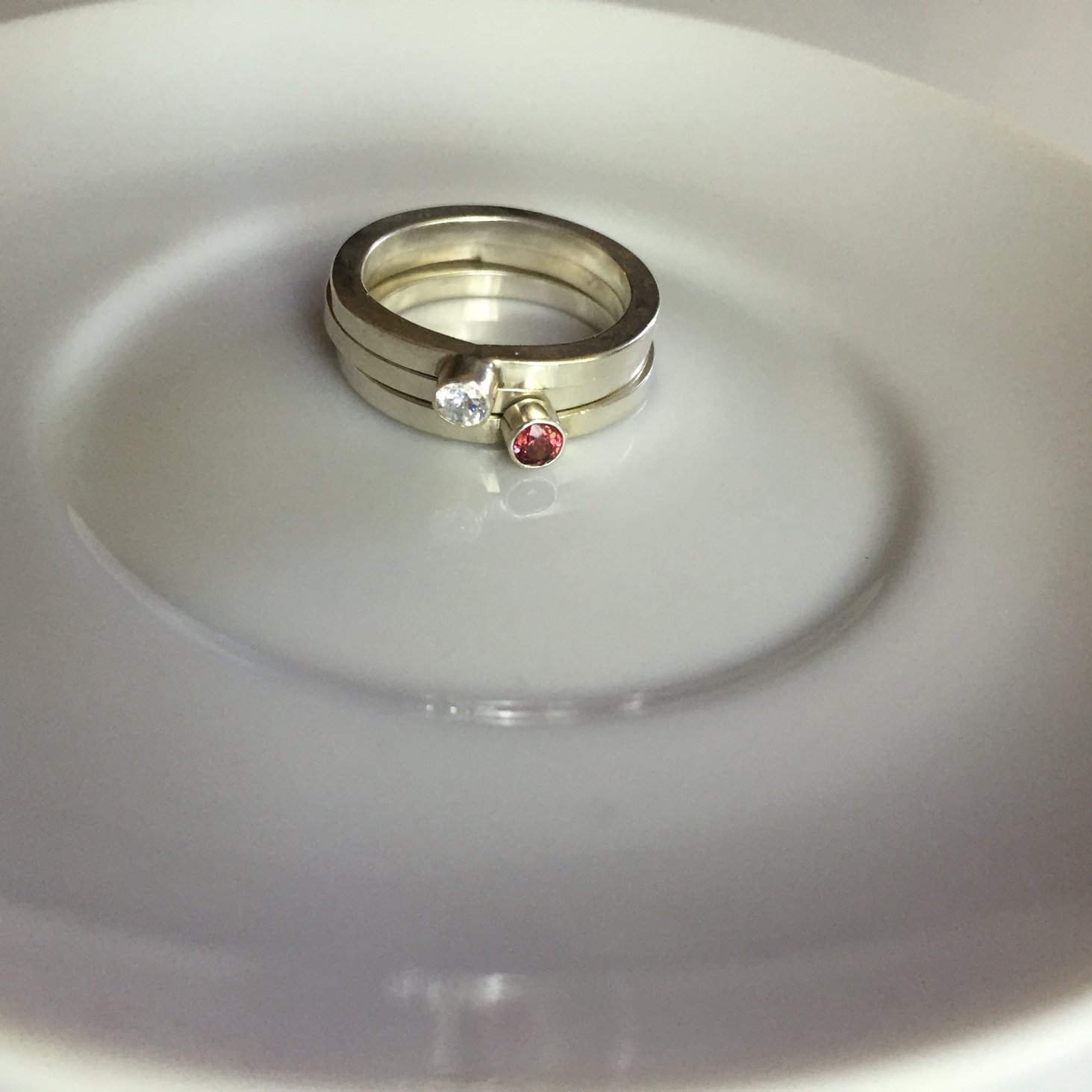 Image of Rubellite & Cubic Zirconia Stacking Rings