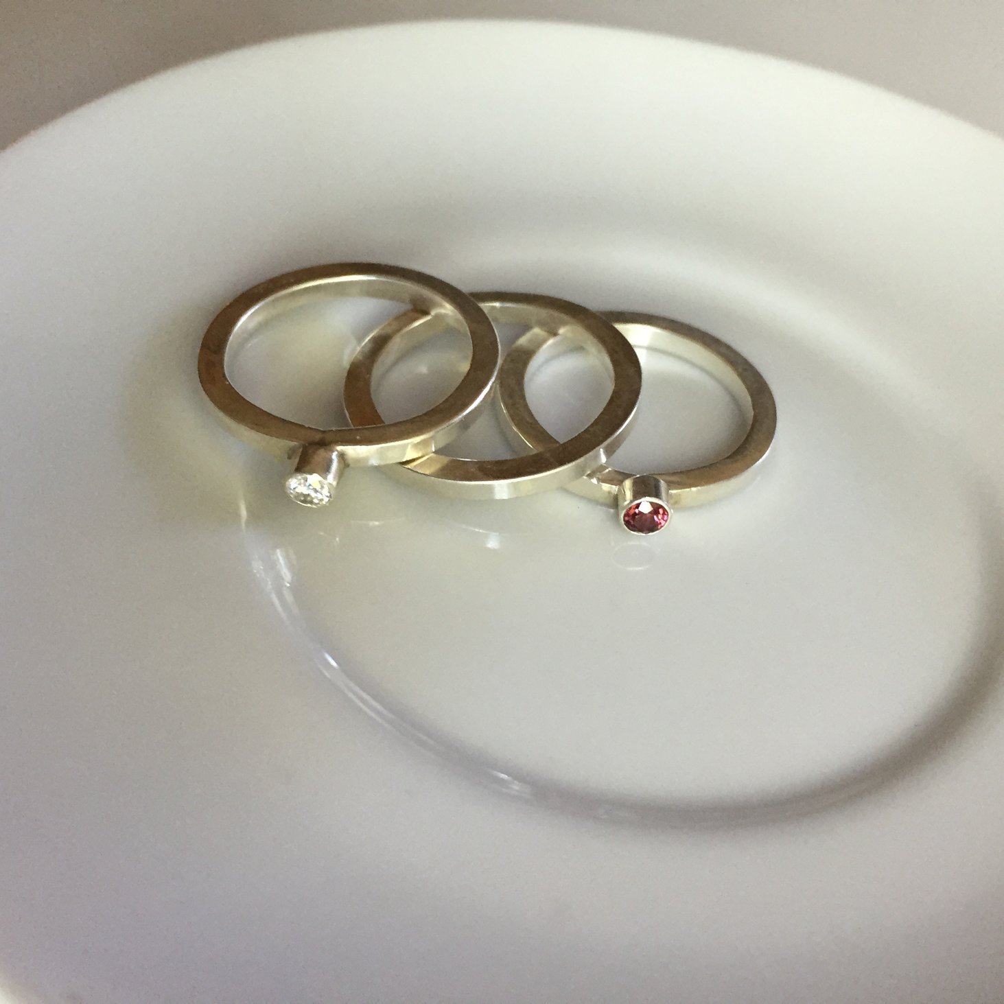 Image of Rubellite & Cubic Zirconia Stacking Rings