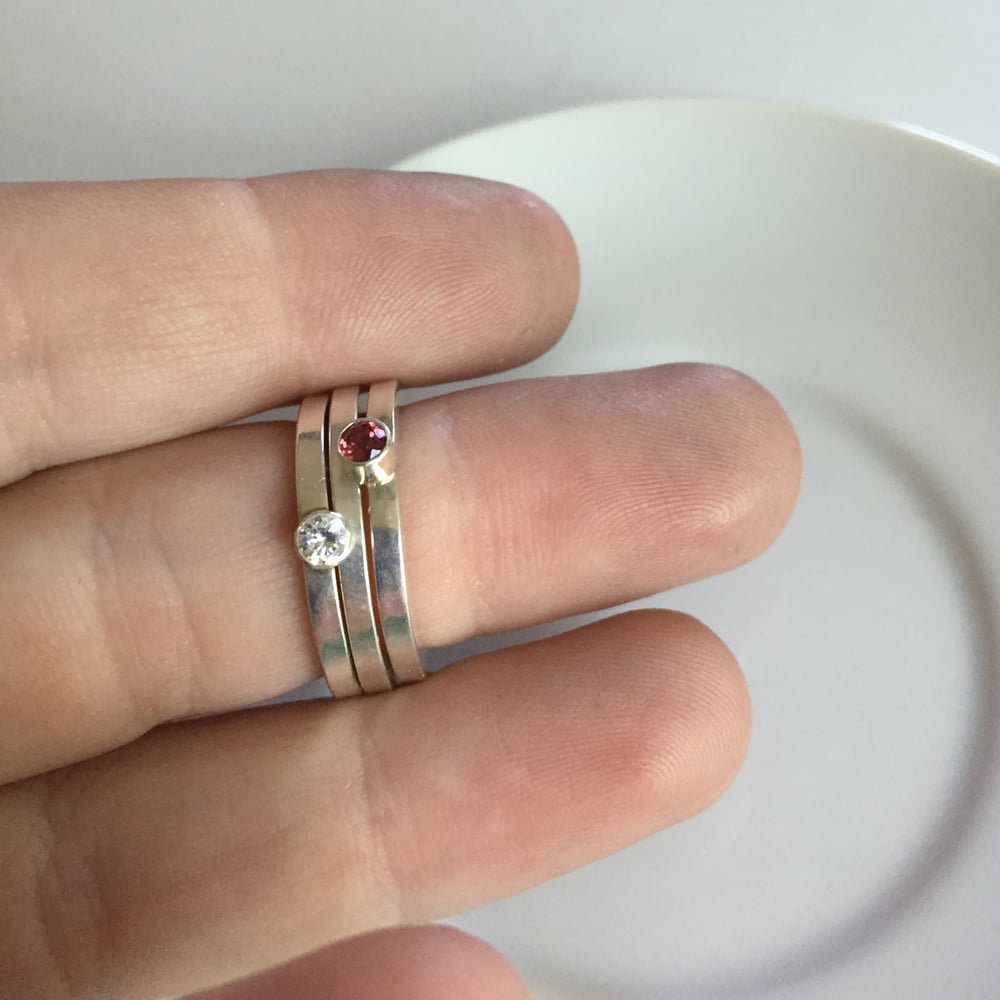 Image of Rubellite & Cubic Zirconia Stacking Rings