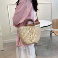Image 1 of Straw Rattan Bucket Bag