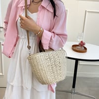 Image 3 of Straw Rattan Bucket Bag