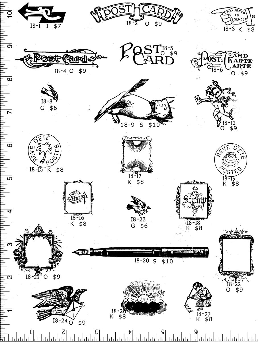 Postcards, Hand & Quill, Stamp Frame P18 Casey Rubber Stamps